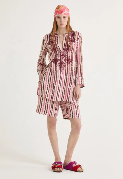 CAMICIA CAFTANO WASHED STRIPES ROSA