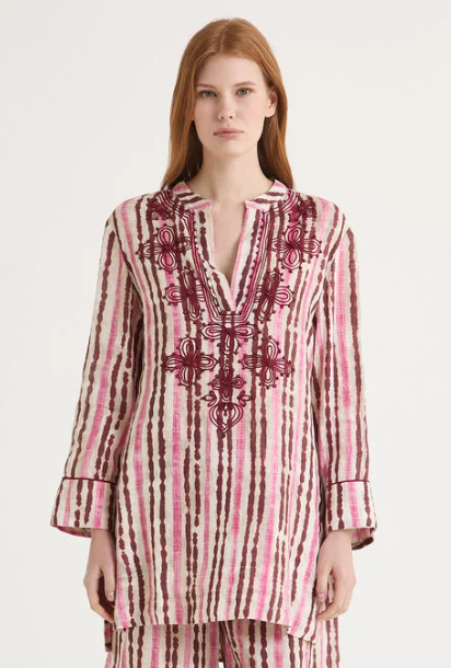 CAMICIA CAFTANO WASHED STRIPES ROSA