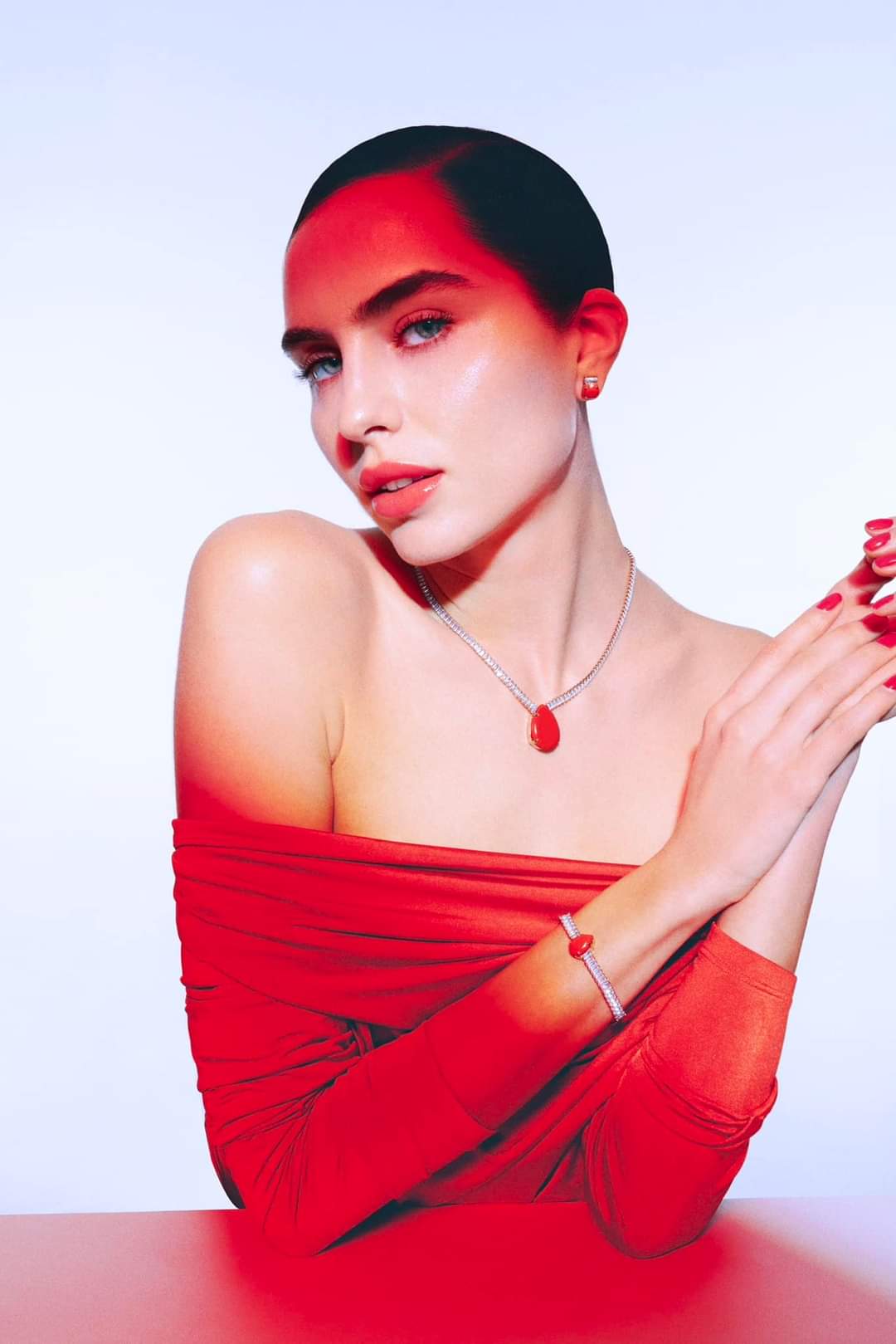 BRACCIALE CON GOCCIA E ZIRCONI FAVILLE ROSSO