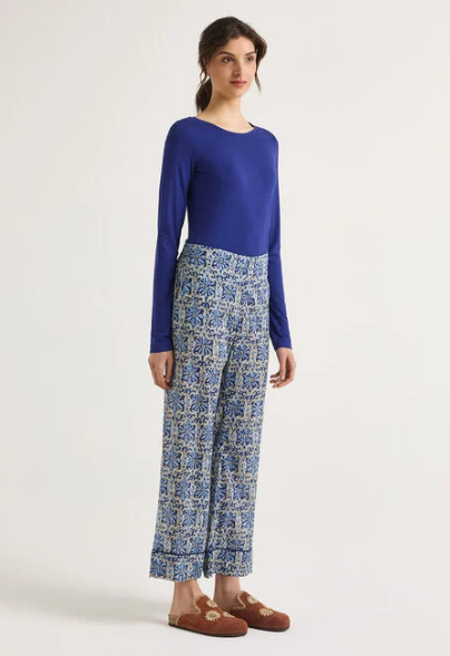 PANTALONE FLOWER BATIK BLU