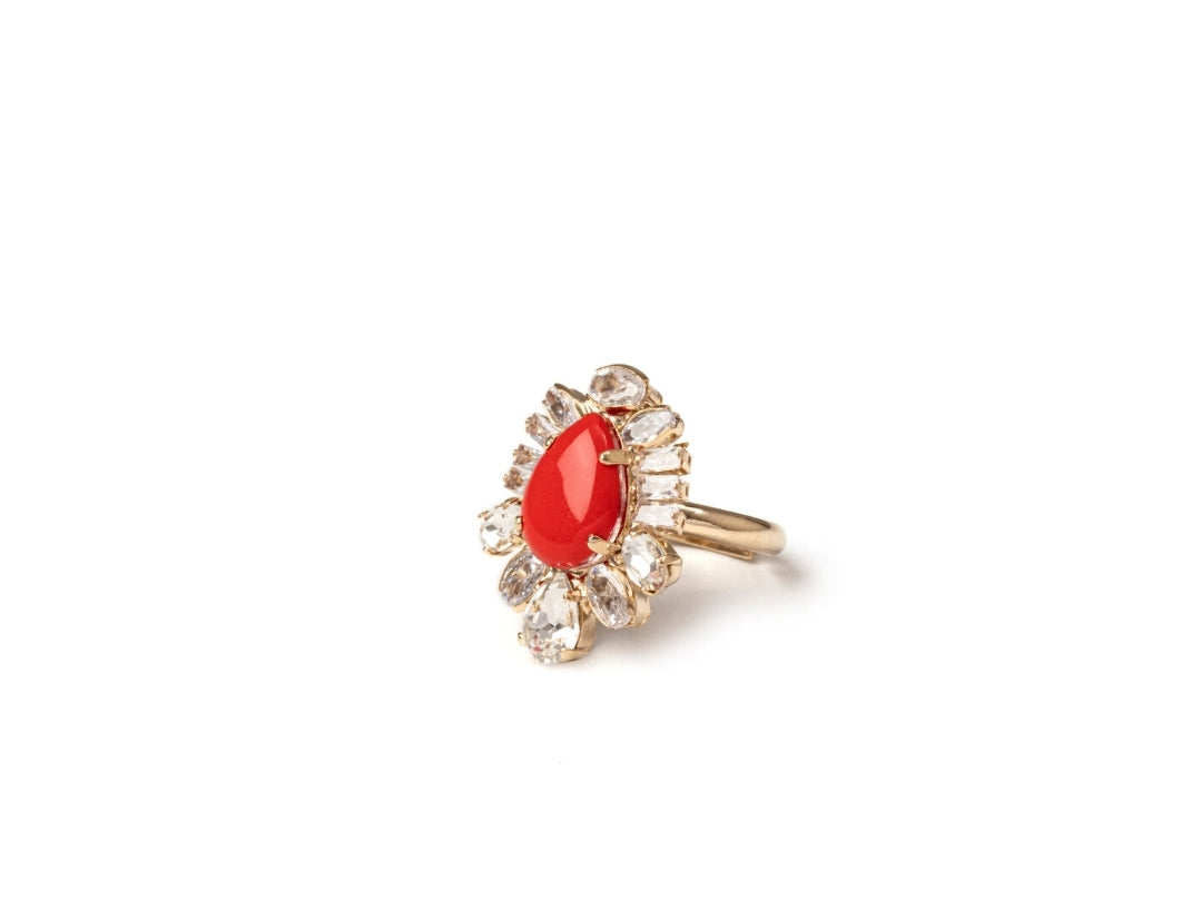 ANELLO A GOCCIA CON ZIRCONI FAVILLE ROSSO