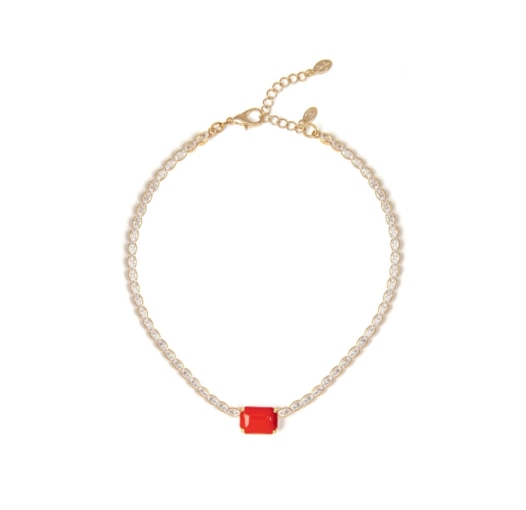 GIROCOLLO CON CABOCHON E FILO DI ZIRCONI FAVILLE ROSSO