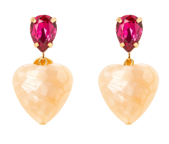 Orecchini cristallo a goccia e cuore Demetra - Ambra