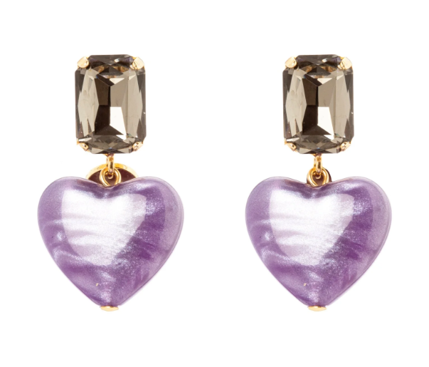 Orecchini cristallo e cuore Demetra - Viola