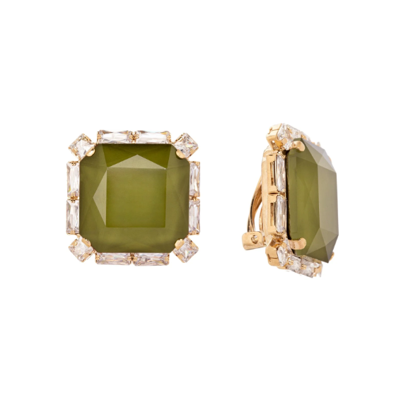 Orecchini con cristallo quadrato Semira - Verde