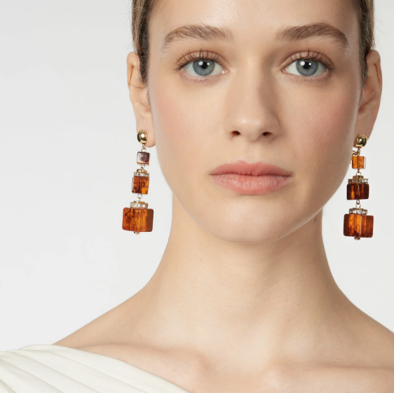 Orecchini semi-sfera ed elementi cubici Yaba - Marrone