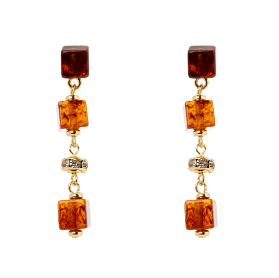 Orecchini a tre elementi cubici Yaba - Marrone