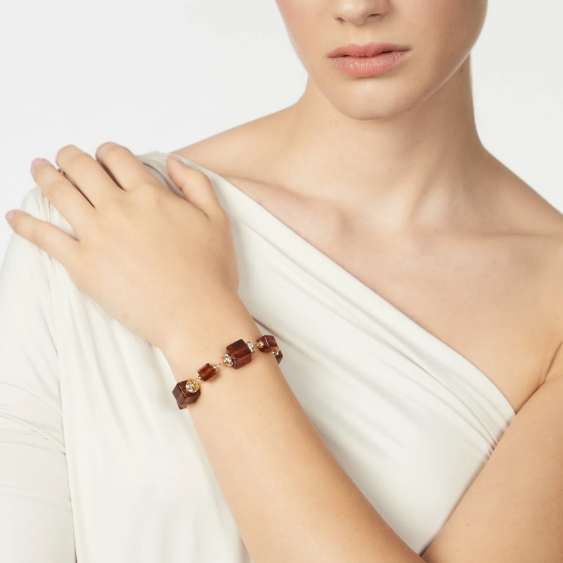 Bracciale con elementi cubici Yaba - Marrone