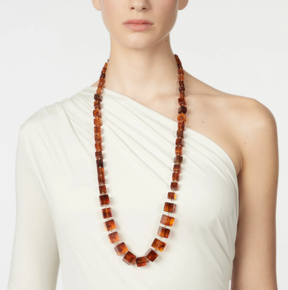 Collana lunga con elementi cubici Yaba - Marrone