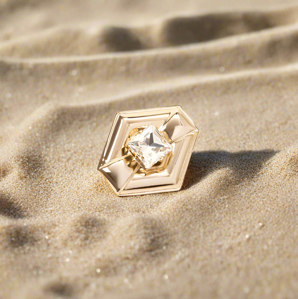 Spilla esagonale Babilonia - Oro e bianco