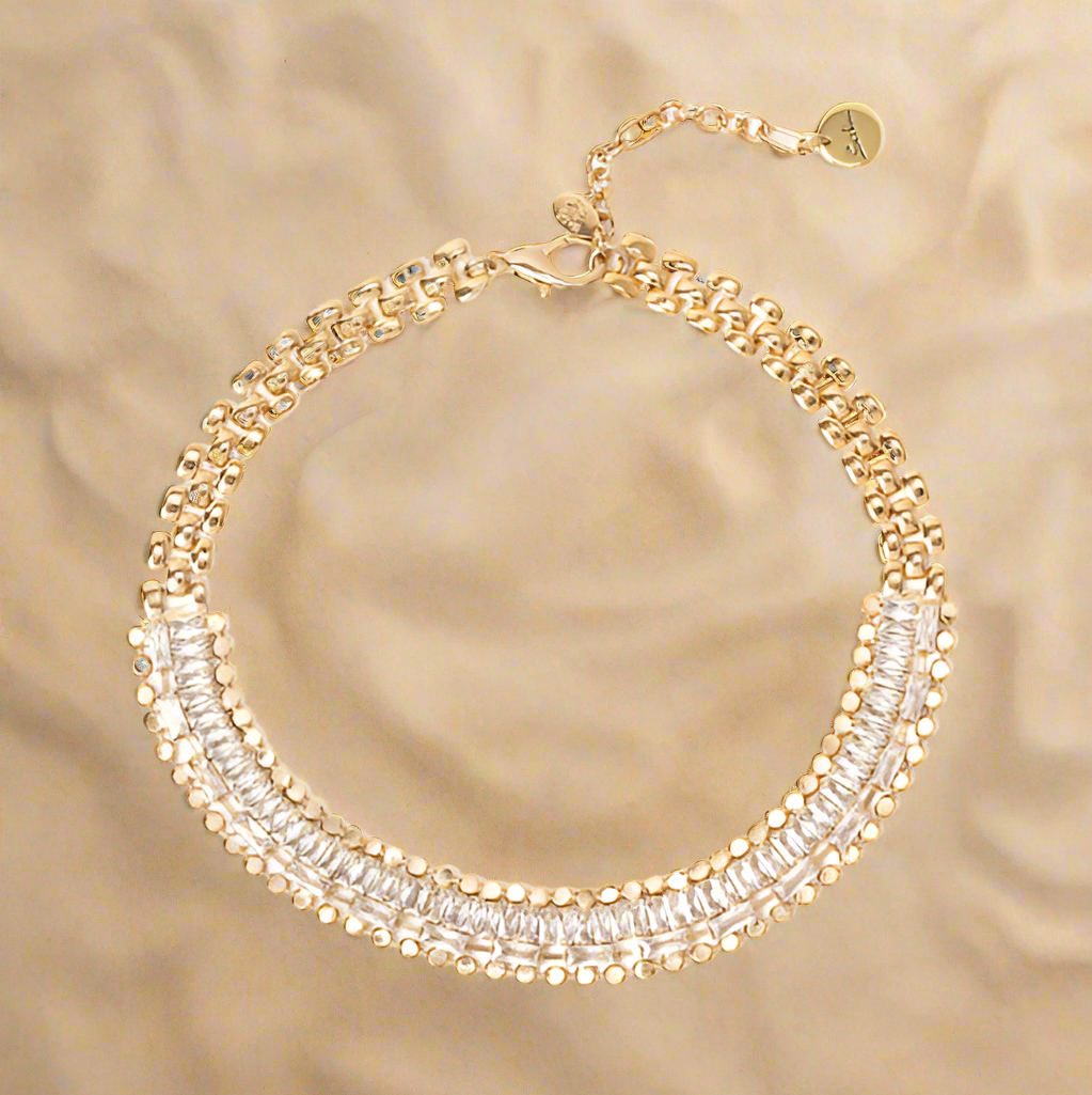 Girocollo catena e fascia di brillanti cristalli Babilonia - Oro e bianco