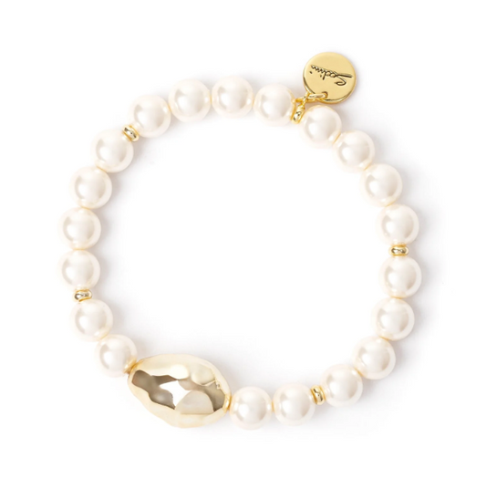 Bracciale elastico con perla ovale Leila - Oro