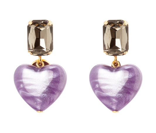 Orecchini cristallo e cuore Demetra - Viola
