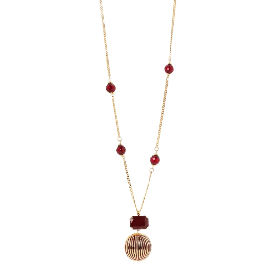 Collana lunga con sfere e pendente Malena - Rosso