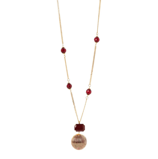 Collana lunga con sfere e pendente Malena - Rosso