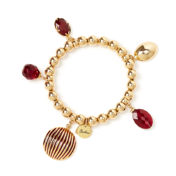 Bracciale elastico boule e pendenti Malena - Rosso