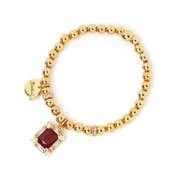 Bracciale elastico sfere e pendente Semira - Rosso