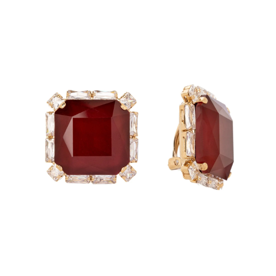 Orecchini con cristallo quadrato Semira - Rosso