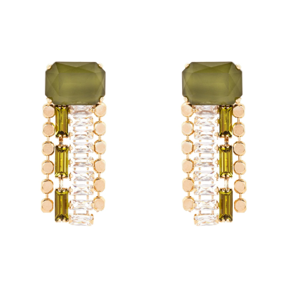 Orecchini cristallo e breve frangia Semira - Verde