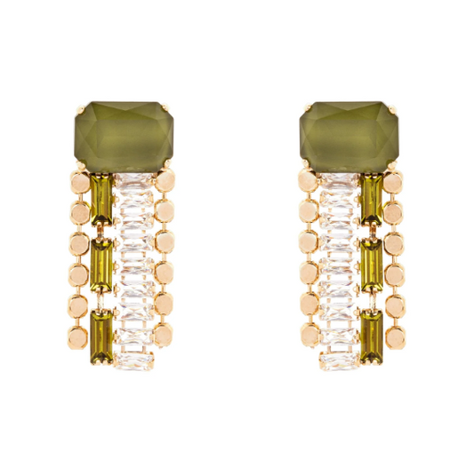 Orecchini cristallo e breve frangia Semira - Verde