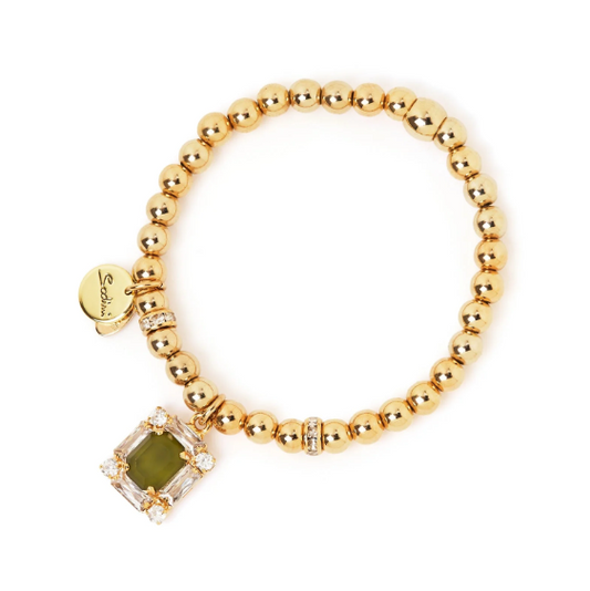 Bracciale elastico sfere e pendente Semira - Verde