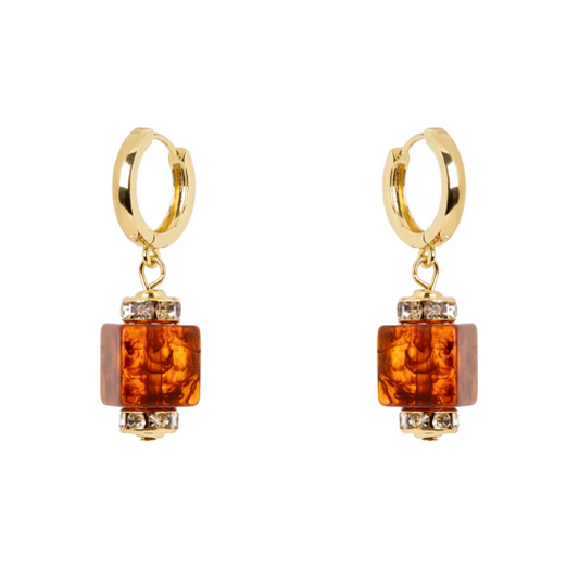 Orecchini a cerchio ed elemento cubico Yaba - Marrone