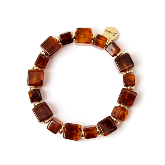 Bracciale elastico con elementi cubici Yaba - Marrone