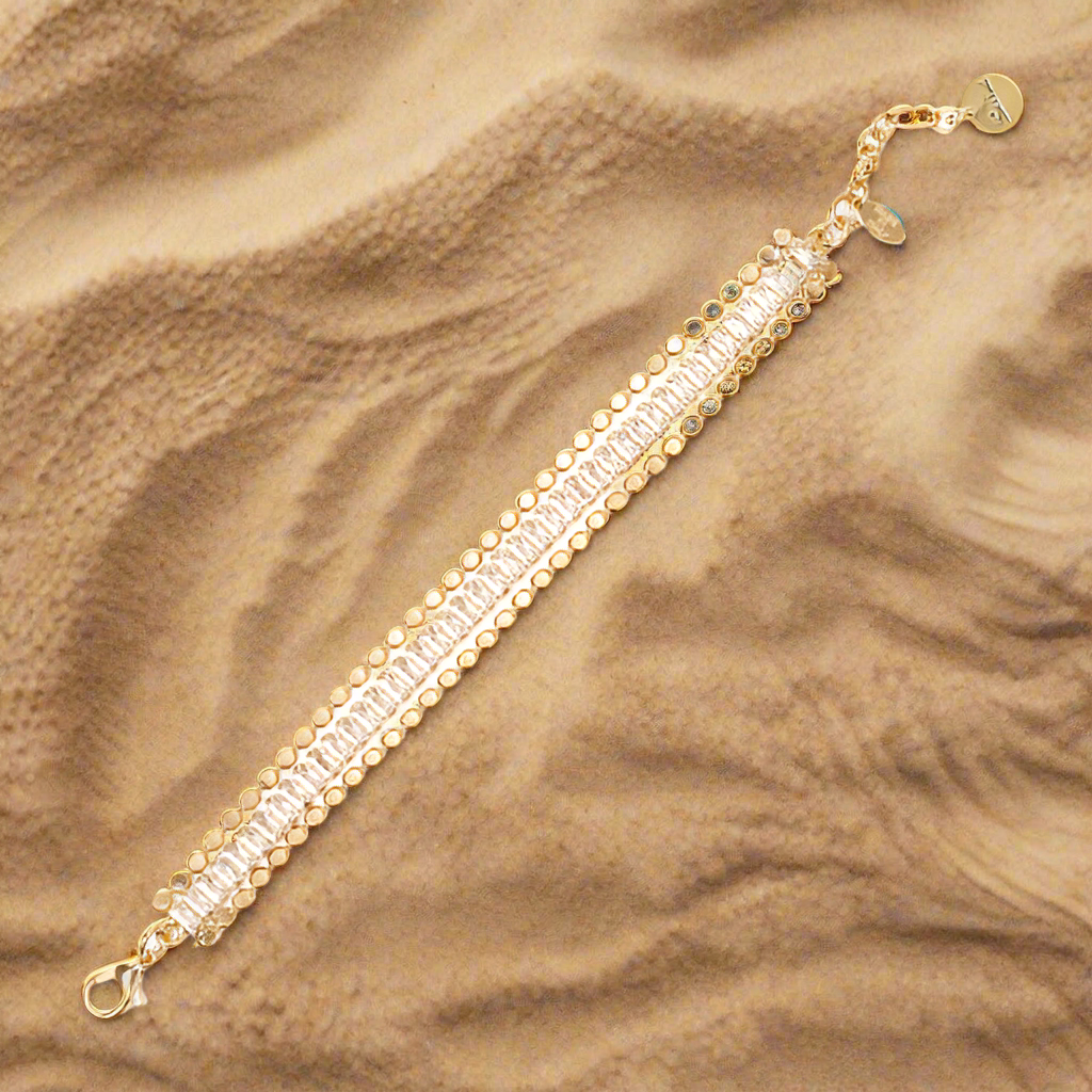 Bracciale cristalli e sinuosi cubetti Babilonia - Oro e bianco