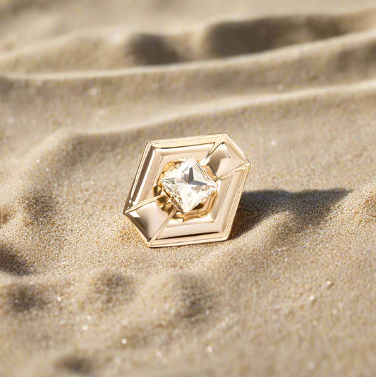 Spilla esagonale Babilonia - Oro e bianco