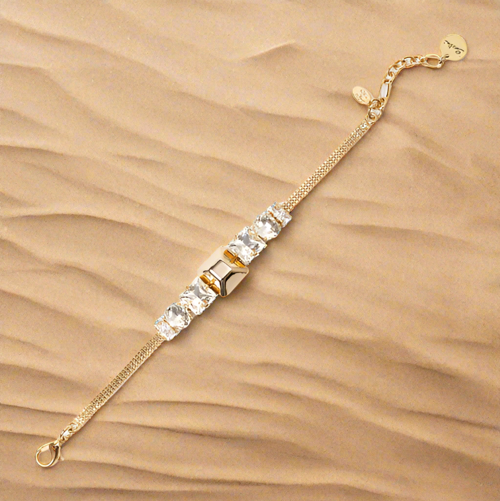 Bracciale catena e charm quadrato Babilonia - Oro e bianco