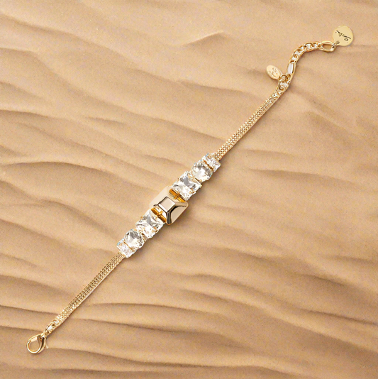 Bracciale catena e charm quadrato Babilonia - Oro e bianco