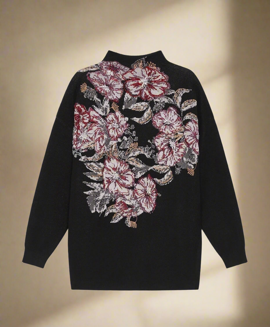MAGLIA FLOWER JACQUARD - Nero