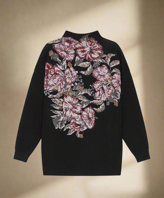 MAGLIA FLOWER JACQUARD - Nero
