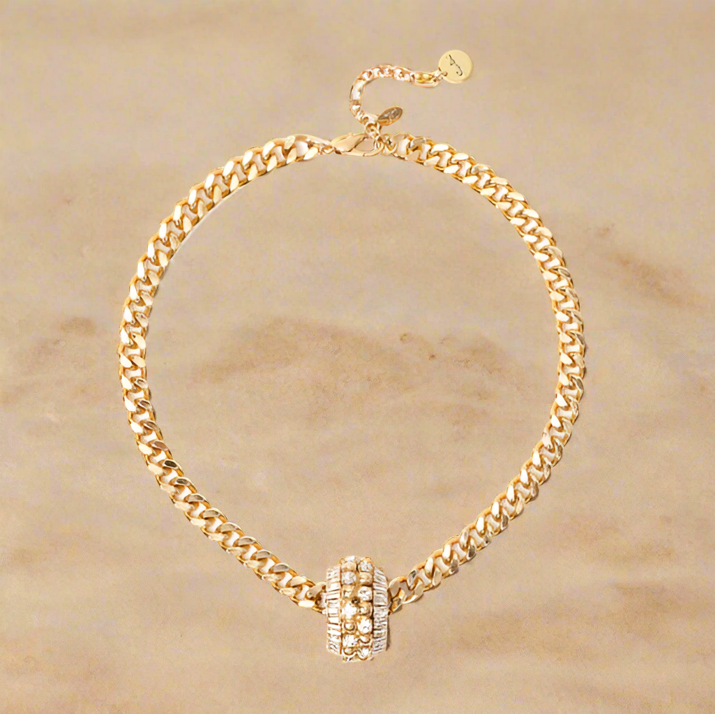 Girocollo con charm ad anello Babilonia - Oro e bianco