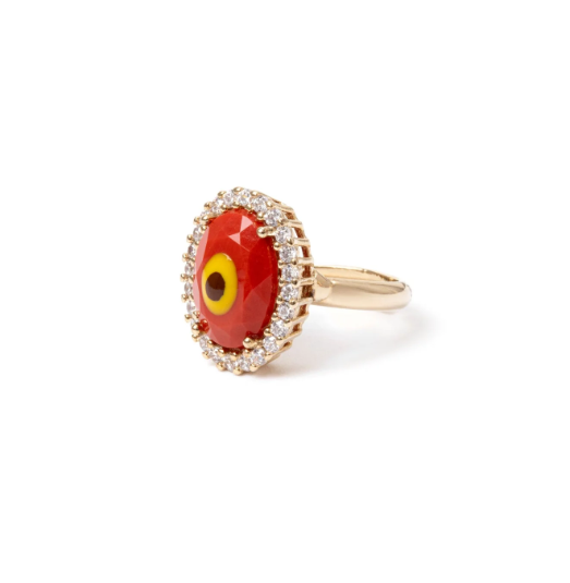 Anello con cabochon e rosetta di zirconi Partenope - Rosso